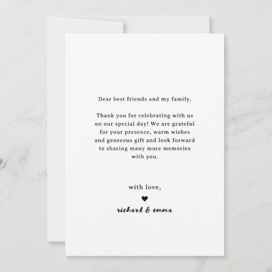 Mariage photo de script moderne Carte de remerciem (Dos)