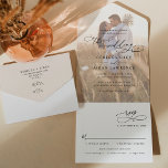 Mariage photo Elegant Neutral Boho<br><div class="desc">Cette élégante Faire-part de mariage All-In-One est dotée d'un texte de calligraphie de script de balayage associé à un serif élégant et à une police sans caractère moderne en noir,  avec une superposition photo à l'avant et un monogramme personnalisable à l'arrière. Éléments correspondants disponibles.</div>