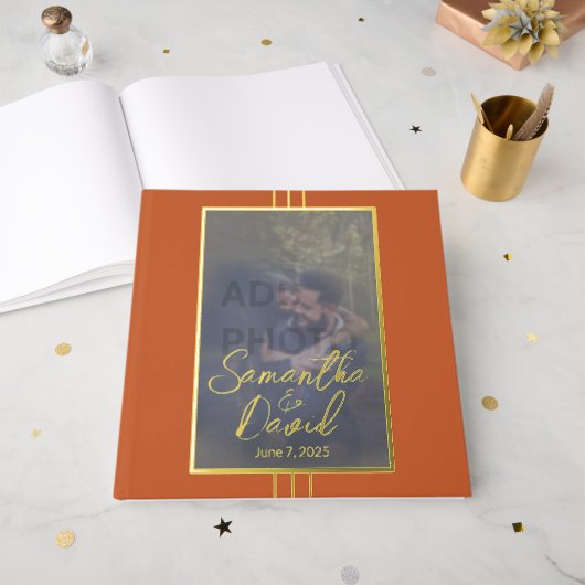 Mariage photo en terre cuite Foil Guestbook (Recto ouvert)