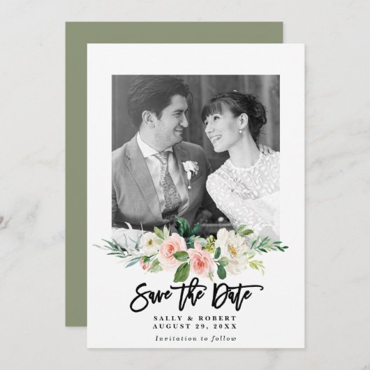 mariage photo florale vif enregistrer la carte de (Devant / Derrière)