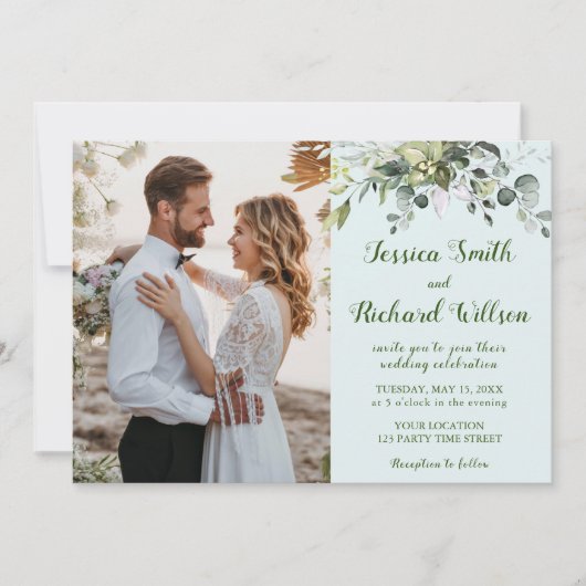 Mariage PHOTO Invitation Eucalyptus Aquarelle (Devant)