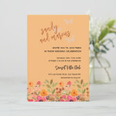 Mariage Photo Invitation Peach Pink Garden Blooms (Debout devant)