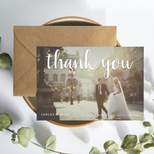 Mariage photo Merci blanc 2 Carte de remerciements