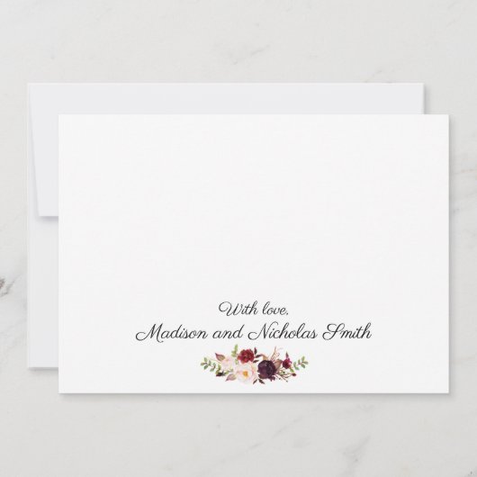 Mariage photo Merci Cartes avec Fleurs Marsala (Dos)