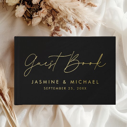 Mariage photo moderne Black and Gold Foil Script