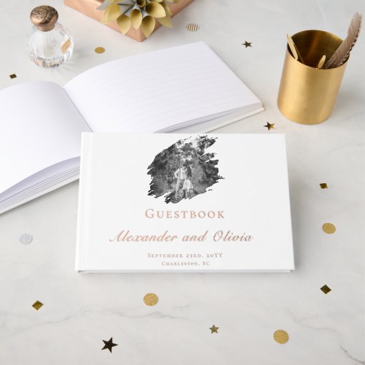 Mariage photo moderne Brushstroke | BLANCHE (Recto ouvert)