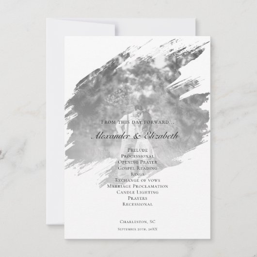 Mariage photo moderne Brushstroke | Programme blan (Devant)