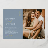 Mariage photo moderne Dusty Blue Invitation Foil (Recto)