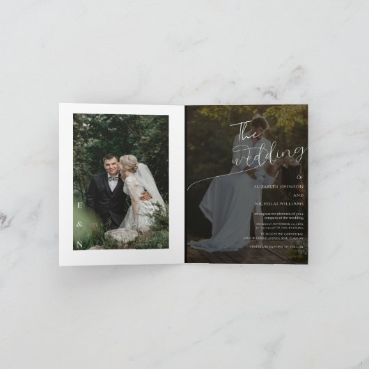 mariage photo moderne unique Invitation pliée (Intérieur)