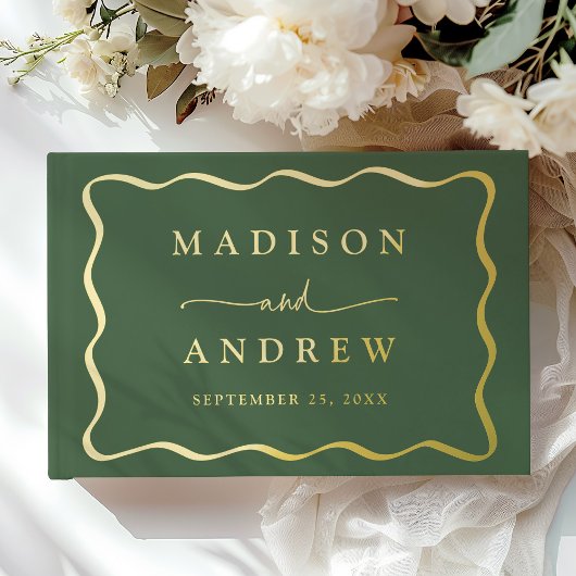 Mariage photo moderne vert et or Wavy Frame
