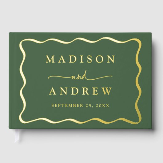 Mariage photo moderne vert et or Wavy Frame (Recto)