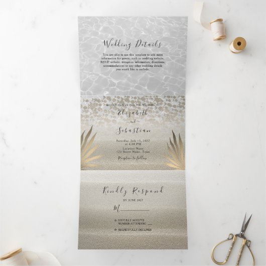 Mariage Photo Plage Invitation Tri-Fold (Intérieur)