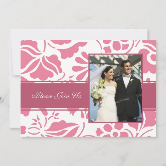 Mariage photo rose et blanc Invitations de renouve (Devant)