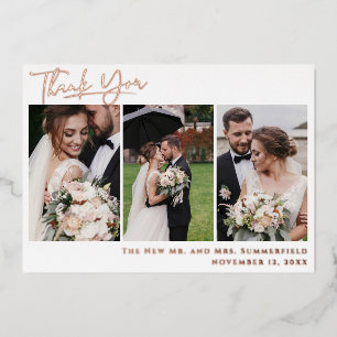 Mariage Photo Rose Gold Foil Carte de remerciement