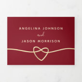 Mariage photo rouge et or Invitation à trois volet (Page de couverture)