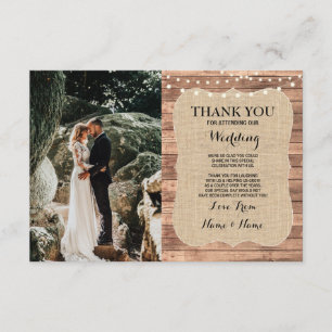 Mariage photo russe Carte de remerciements Burlap 