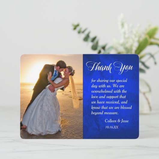 Mariage photo Silver Leaf Bleu brillant Merci (Debout devant)