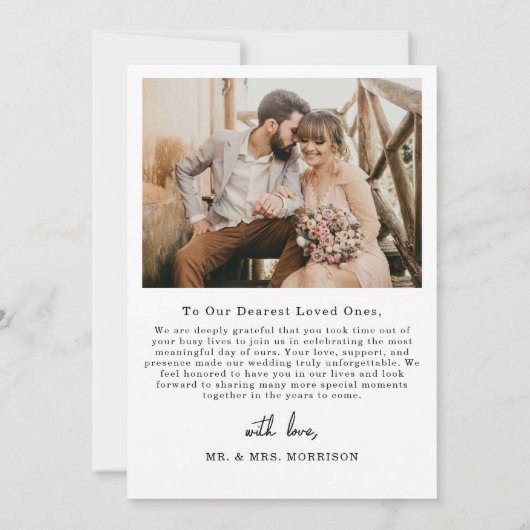 Mariage Photo Simple Elegant Script Carte de remer (Dos)