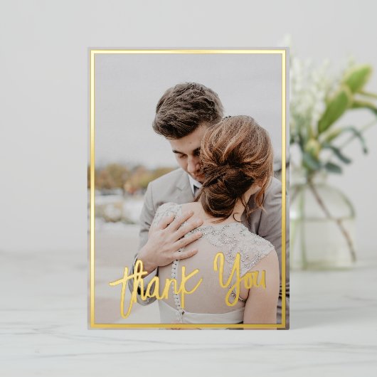 Mariage photo simple Merci Foil Carte de vacances (Debout devant)