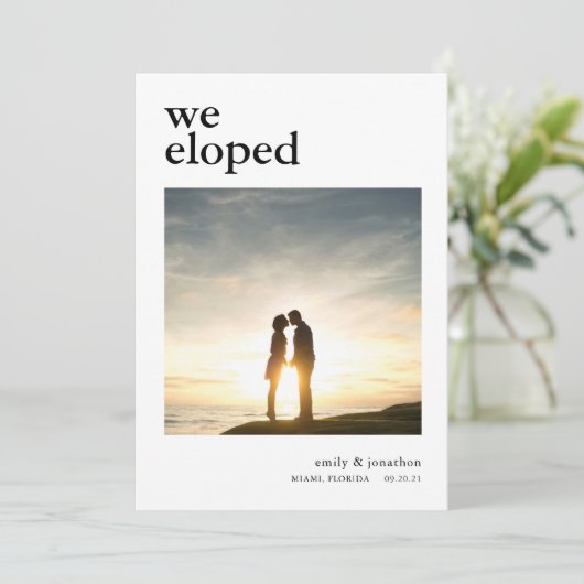 Mariage photo simple Nous Elopé Faire-part (Debout devant)