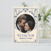 Mariage photo vintage Blue Tarot Card Merci (Debout devant)