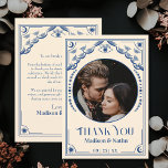 Mariage photo vintage Blue Tarot Card Merci<br><div class="desc">Donnez le ton pour une célébration mystique. Cette Cartes de Remerciements mariage inspirée du tarot est dotée d'un cadre céleste avec votre photo entourée de nuages,  de lunes et de soleils,  avec un oeil rayonnant en haut. Conçu en bleu et crème pour une ambiance magique et inoubliable !</div>