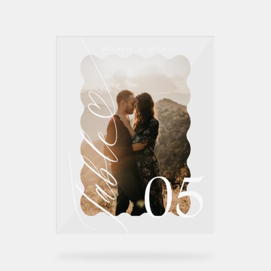 Mariage photo Wavy Script Heart Numéro de table (Recto)