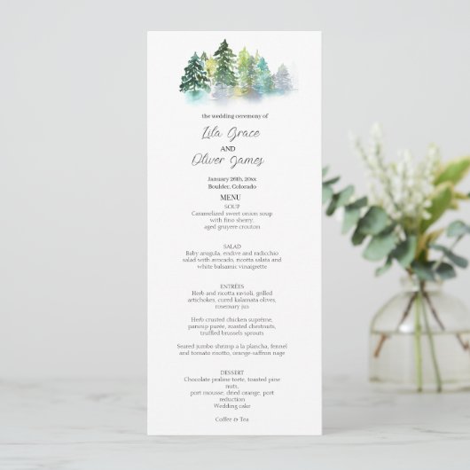 Mariage Pine Crest Menu Invitation (Debout devant)