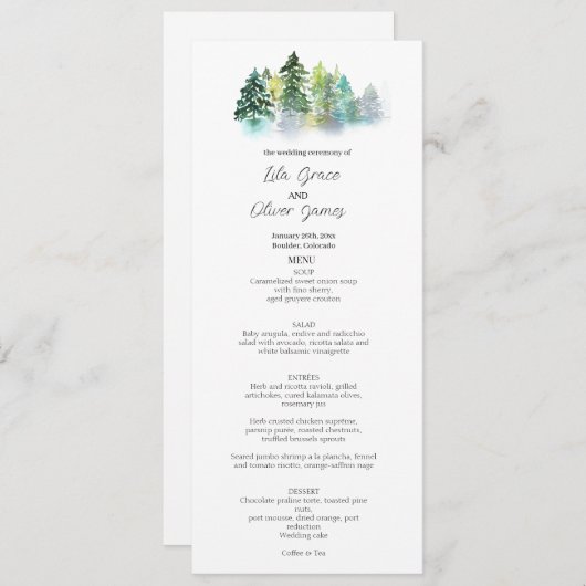Mariage Pine Crest Menu Invitation (Devant / Derrière)