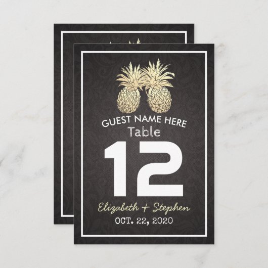 Mariage Place de siège Numéro de table Ananas Or (Devant / Derrière)