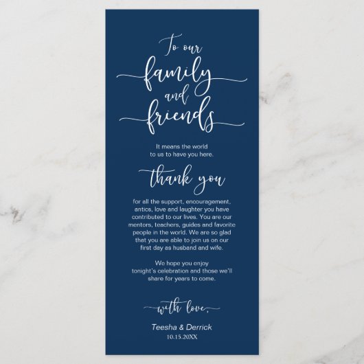 Mariage Place Réglage Merci, Bleu Marine, Cartes (Devant)