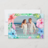 Mariage plage bleu rose tropical PHOTO merci (Devant)