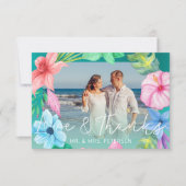 Mariage plage bleu turquoise tropical PHOTO merci (Devant)