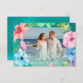 Mariage plage bleu turquoise tropical PHOTO merci (Devant / Derrière)