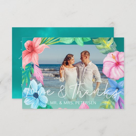 Mariage plage bleu turquoise tropical PHOTO merci (Devant / Derrière)