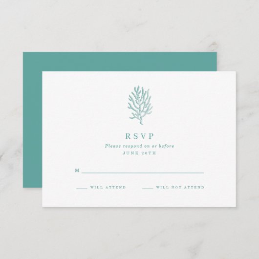 Mariage plage Corail côtier Turquoise RSVP (Devant / Derrière)