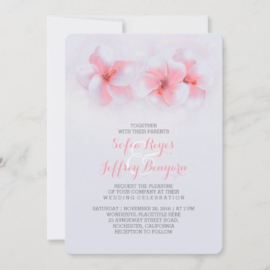 mariage plage corail hibiscus fleurs invitations (Devant)