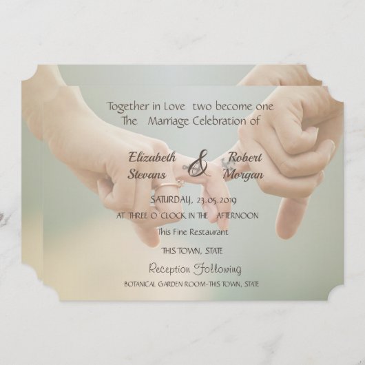 Mariage plage, Invitation main (Devant / Derrière)