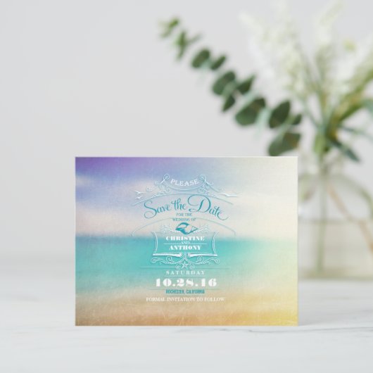 Mariage plage moderne enregistrer la date cartes p (Debout devant)