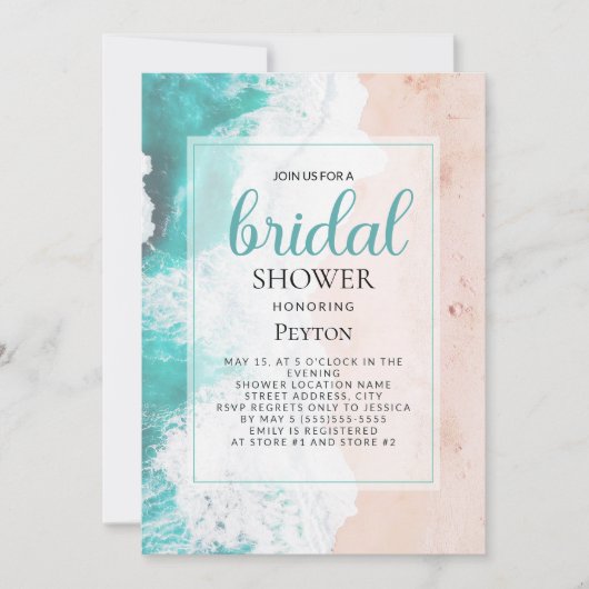 Mariage Plage Océan Turquoise Brun Invitation (Devant)