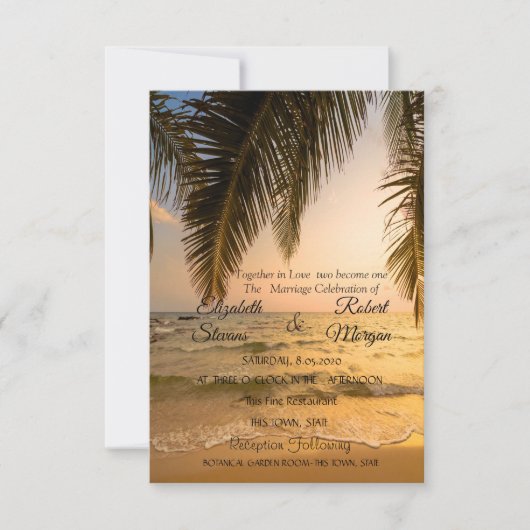 Mariage plage, Palm Sunset Invitation (Devant)