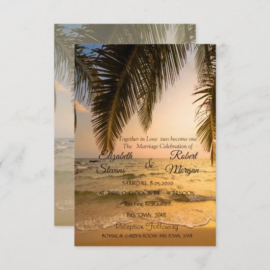Mariage plage, Palm Sunset Invitation (Devant / Derrière)