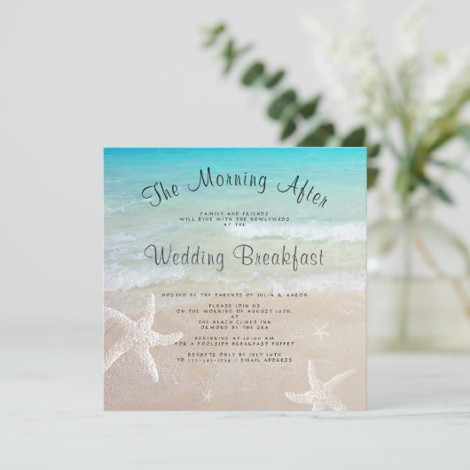 Mariage plage Petit déjeuner Carré Invitations (Debout devant)