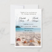 Mariage plage, Sable, Coquillages Invitation (Devant)