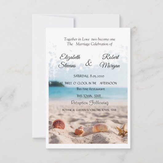 Mariage plage, Sable, Coquillages Invitation (Devant)