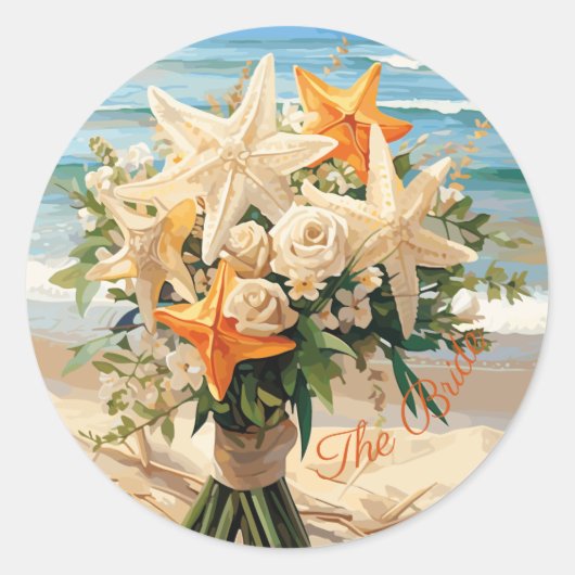 Mariage plage Starfish Bouquet Stickers ronds (Devant)