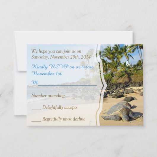 Mariage plage | Tortues | Océan | Palmes | RSVP (Dos)