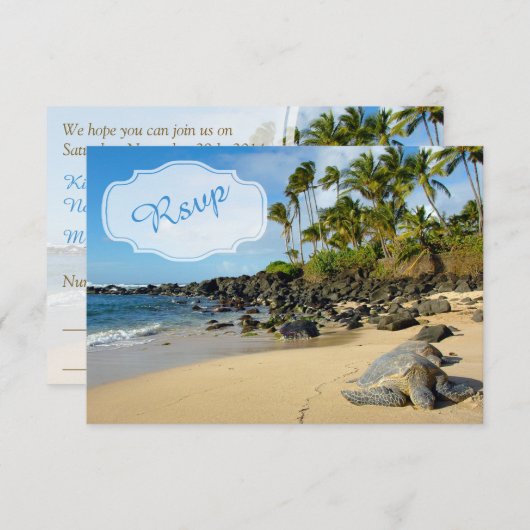 Mariage plage | Tortues | Océan | Palmes | RSVP (Devant / Derrière)