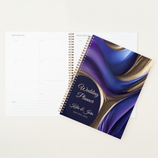 Mariage-Planificateur-Moderne Abstrait-Bleu Purple (Devant avec enveloppe)