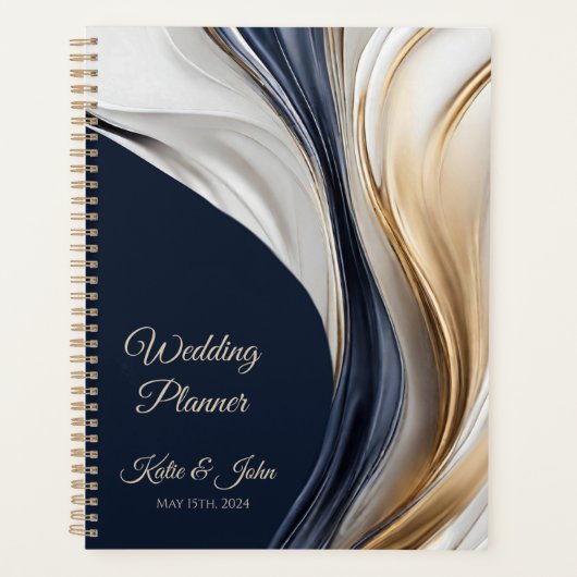Mariage-Planner-Moderne Abstrait-Bleu Or-Blanc (Devant)